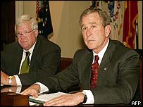 House Speaker Dennis Hastert (left) with President George W Bush