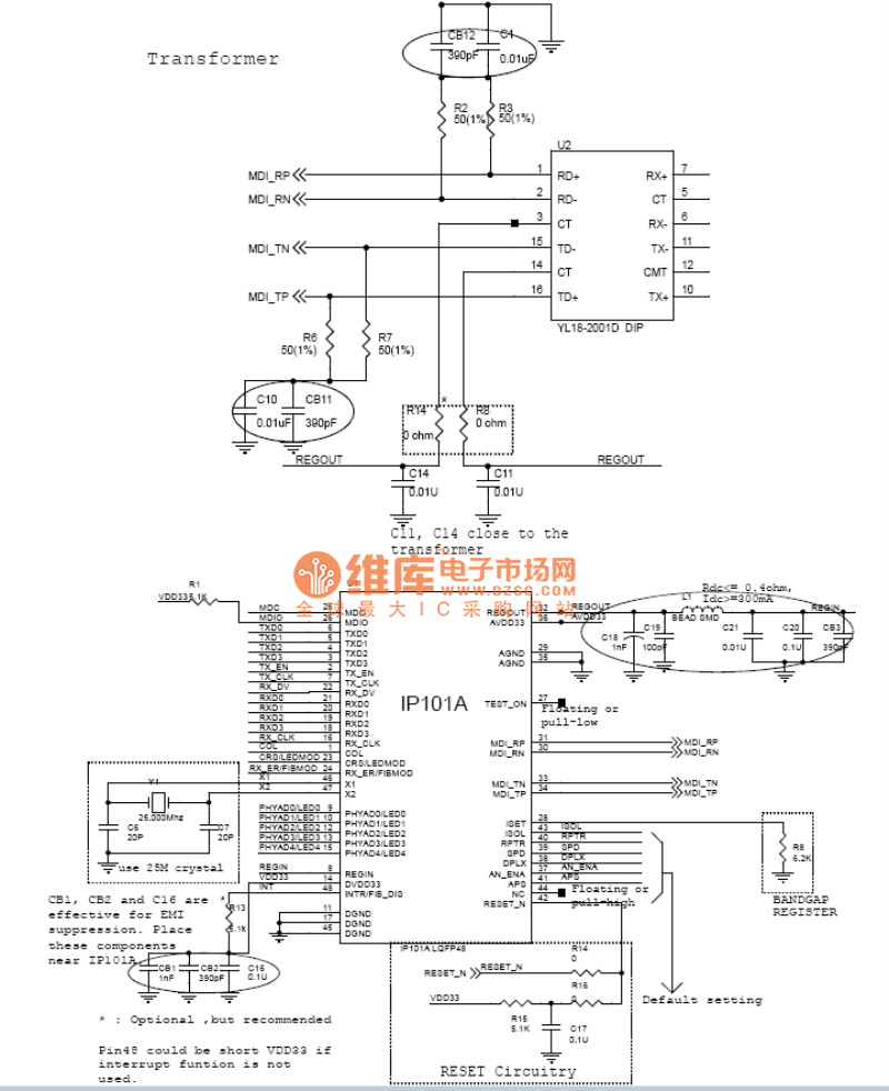 Ethernet接口电路图--IP101网络