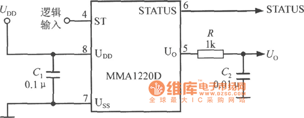 由单片加速度传感器MMA1220D构成的加速度计电路图