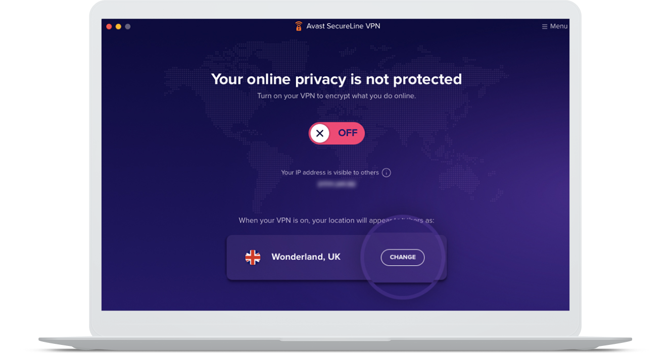 La pantalla de inicio de Avast SecureLine VPN