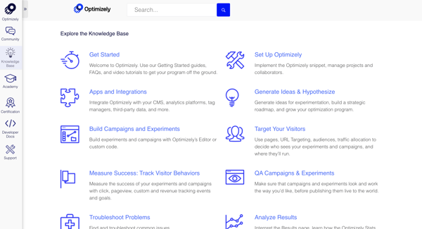 optimizely knowledge base topics