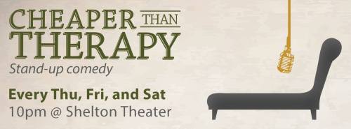 mattgubser:
“ Cheaper than Therapy is now THREE nights a week! Join Eloisa Bravo, Jon Allen Scott Simpson, and guests every Thursday through Saturday at the Shelton Theatre in San Francisco!
”
Details & tickets at cttcomedy.com