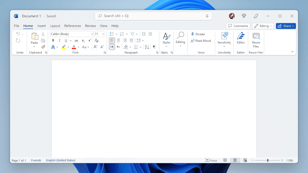 An animated image demonstrating how users can opt in to personal toolbar or continue using the classic ribbon in a Microsoft Word document.