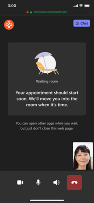 An image demonstrating an example of a custom waiting room in Microsoft Teams on a mobile device.