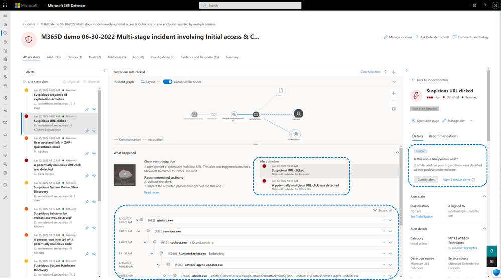 Figure 6: Alert deep dive investigation in Microsoft 365 Defender