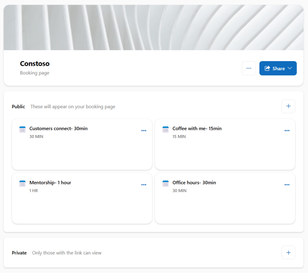 An image demonstrating meeting type examples on the BookwithMe website.