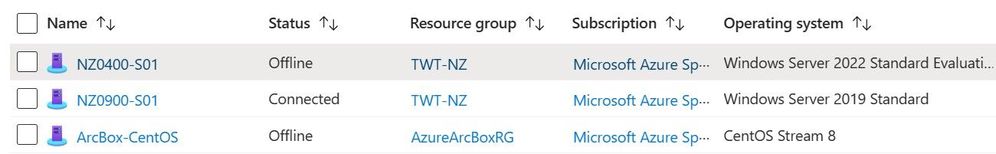 Status of Servers with the Azure Arc agent deployed