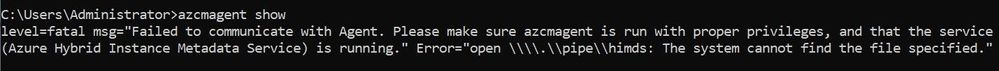 azcmagent show reporting an error with the service