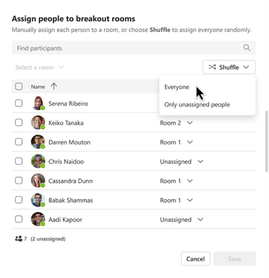 Teams Breakout Rooms participant shuffle