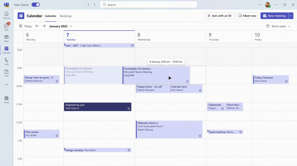 Teams calendar drag and drop adjustments