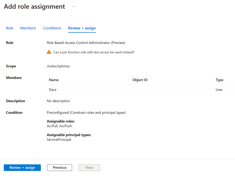 Figure 7: Review role assignment with conditions