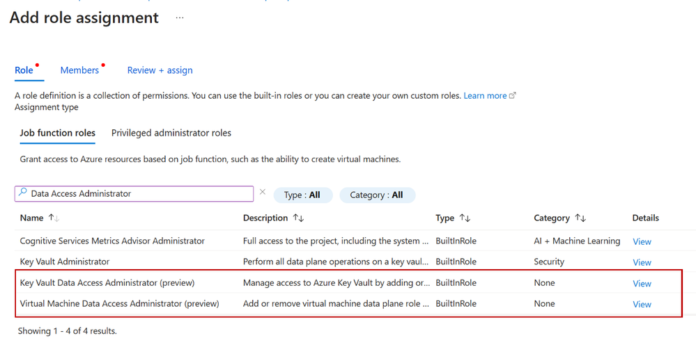 Figure 9 Select Key Vault or Virtual Machine Data Access Administrator