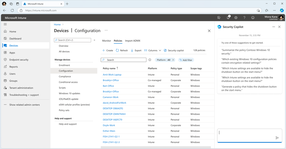 Security Copilot in Intune admin center helps IT admins to troubleshoot.