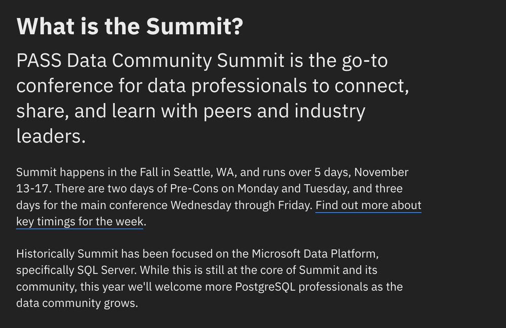 Figure 2: Screenshot from the About page for PASS Data Community Summit 2023.