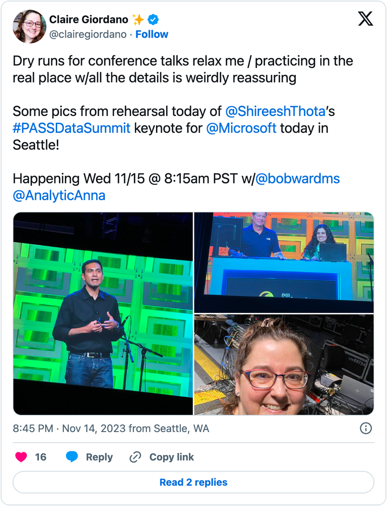 Figure5-screenshot-clairegiordano-tweet-about-dry-run-Microsoft-keynote-at-PASSDataSummit-2023.png