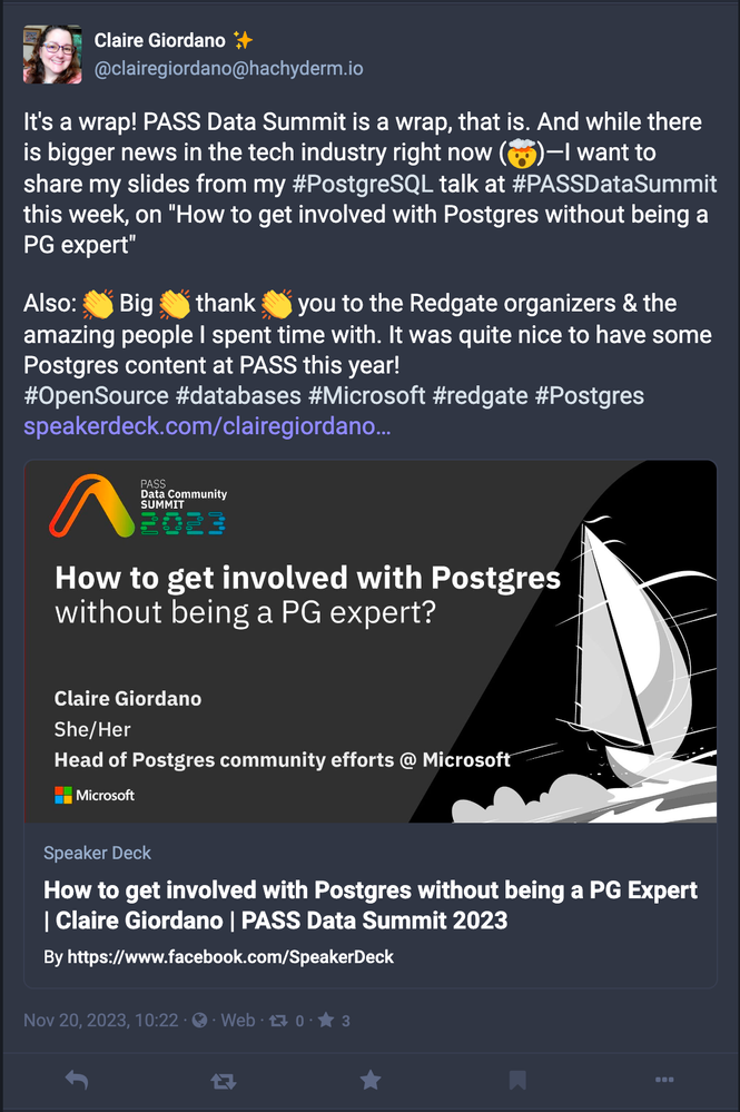 Figure19-screenshot-clairegiordano-mastodon-post-its-a-wrap-farewell-to-PASSDataSummit-2023.png