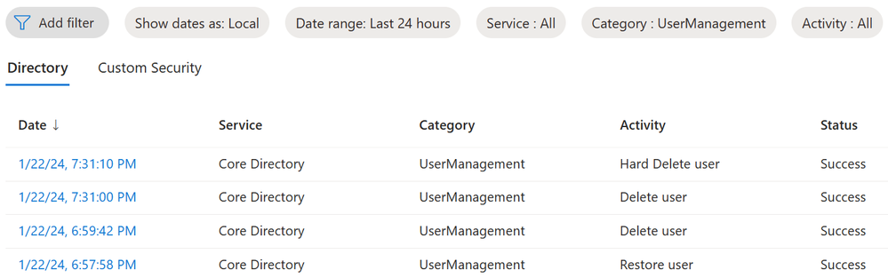 Figure 1: Microsoft Entra ID audit logs view