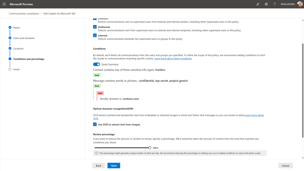 Figure 3: New Communication Compliance condition builder