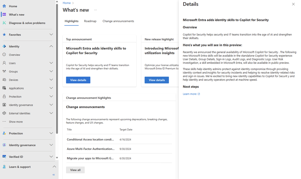 Figure 3: Click View details to learn more about an announcement.