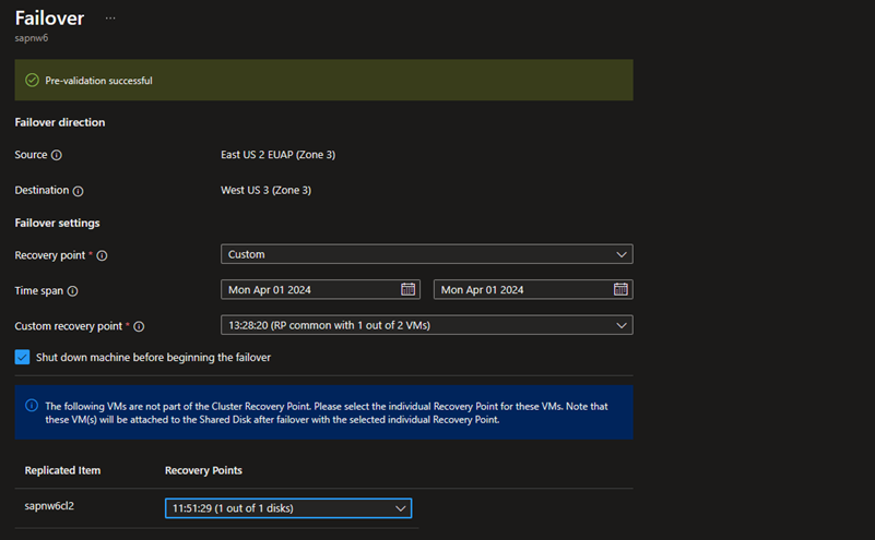 Recovery point is consistent only on one of VM in protected cluster