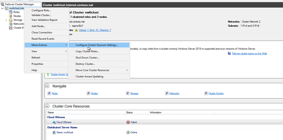 Update of cluster quorum setting with DR site cloud witness storage account key