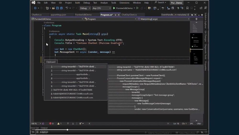 Figure 2: Simply add a few lines of code to leverage Microsoft Purview capabilities in your custom- built application.