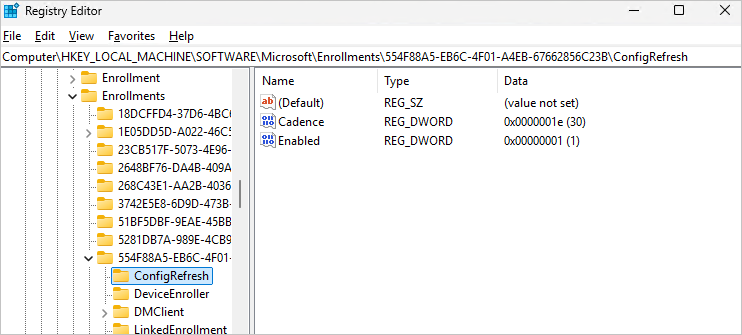 Config Refresh enabled with a Cadence value of 30 minutes set