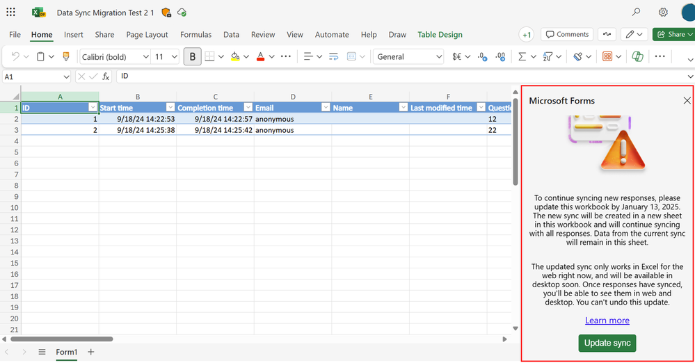 Upgrading to the new Forms data sync via the web