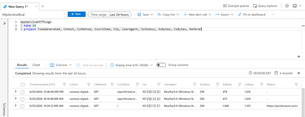 App Services HTTP logs example output