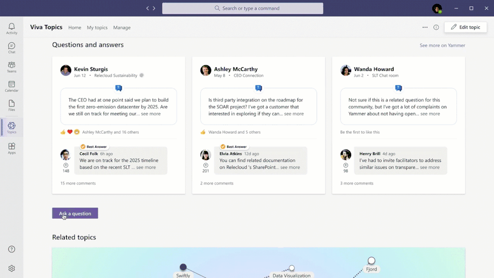 Microsoft Viva Topics automatically connects your questions to expert answers