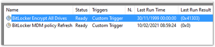 Example screenshot of BitLocker tasks in Task Scheduler
