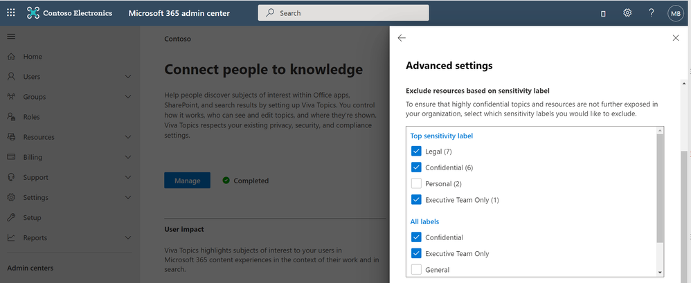 MIP label configuration in Viva Topics