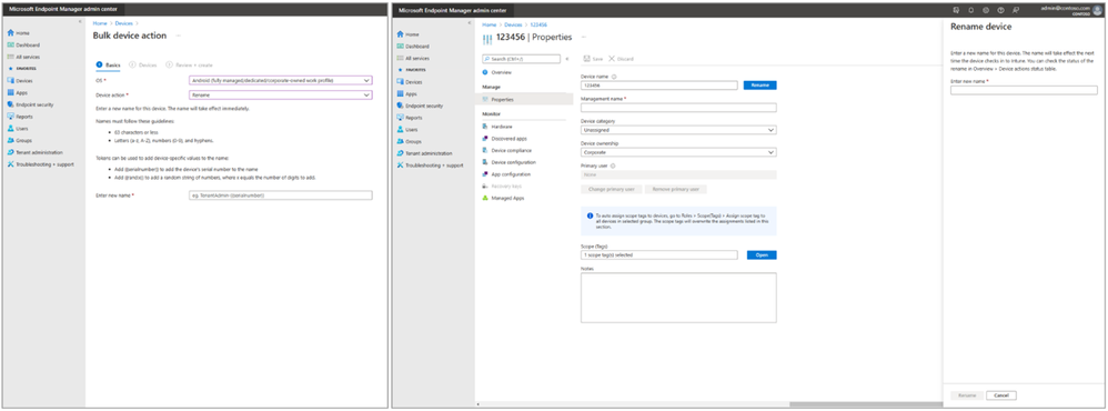 Here’s a screen shot that combines both the bulk device action (left) and the individual rename action (right) from the Endpoint Manager admin center.png