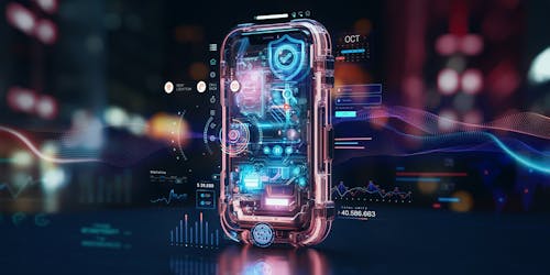 3d rendering of a smartphone with futuristic technology