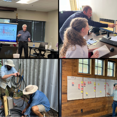 (Top left) Geologists Chuck Taylor; (Top right) Matt Crawford and Evelyn Bibbins; (Bottom left) Boon Schmidt and Seth Carpenter; and (Bottom right) Junfeng Zhu. Photo by KGS. 