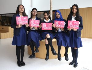 Team Spazio Verde - Zahra, Duaa, Khaira, Nahian, Sriyaanvy - hold their winning certificates 