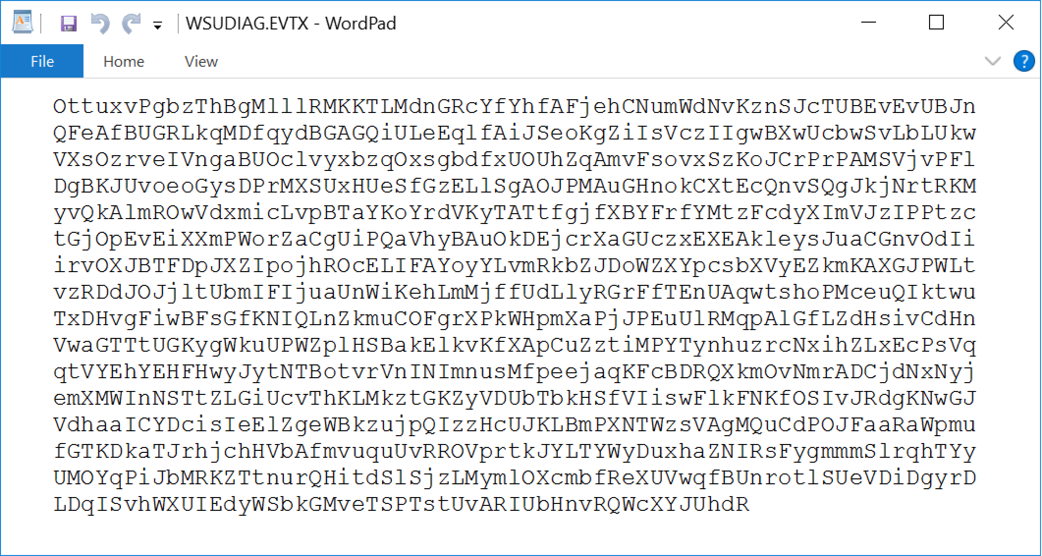 Displayed in WordPad, we see the contents of the text file, which is a random string. 