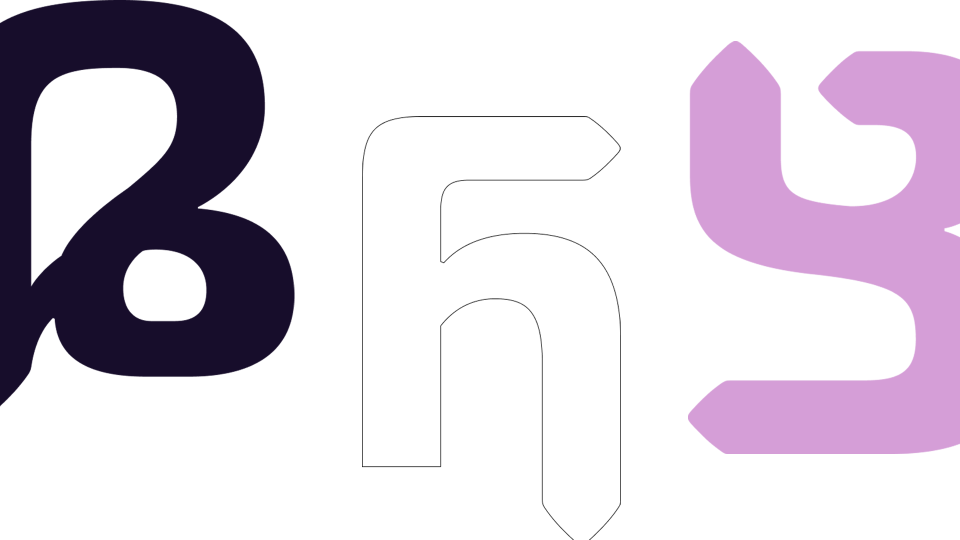 three ADLaM letters in shades of pruple