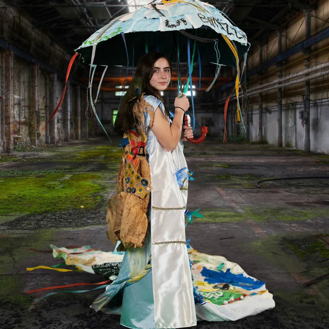 Junk Kouture participant Adalyn Rae Fortenberry models their garment “Tree of Life” for United Nations Sustainable Development Goal Responsible Consumption & Production