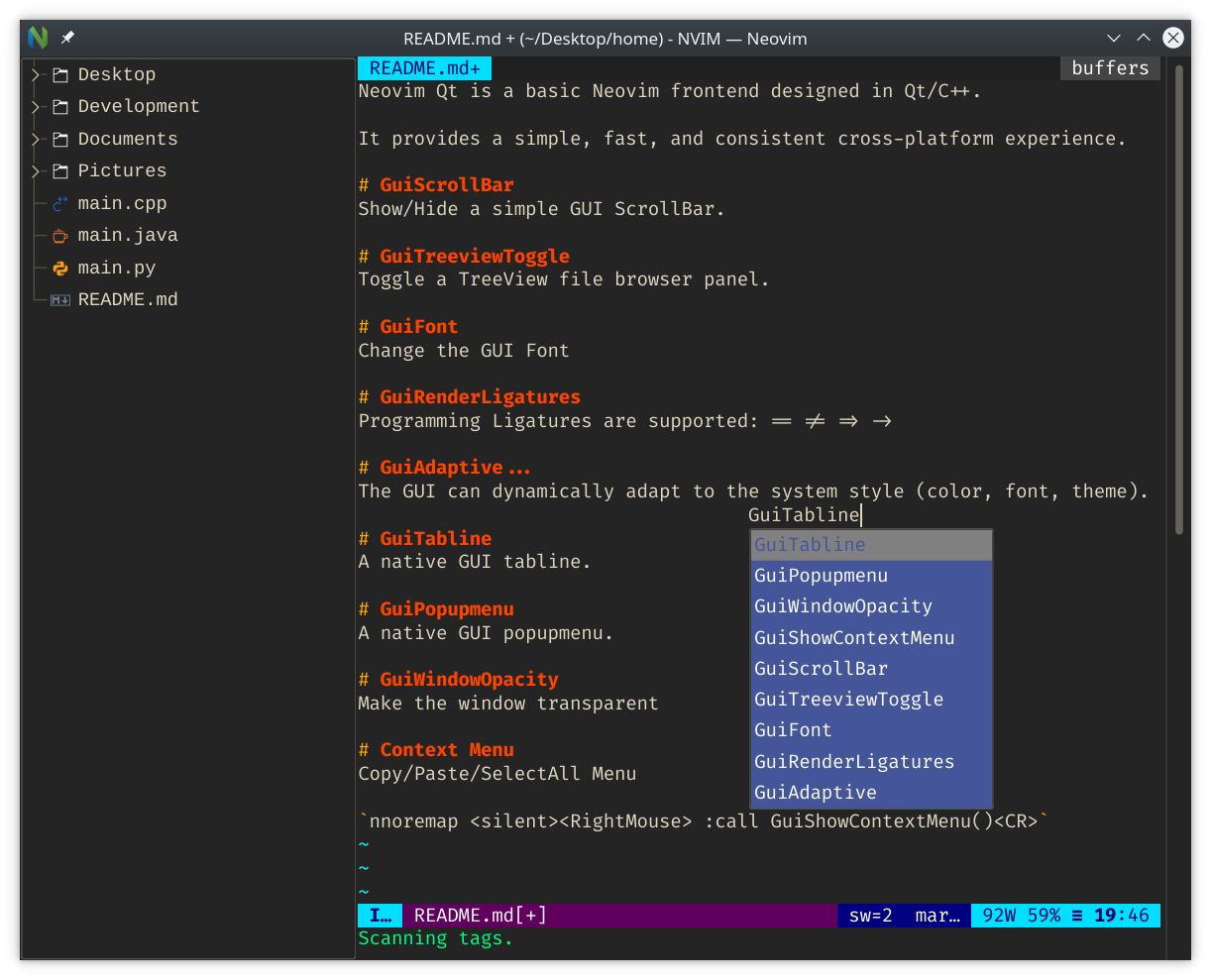 NeovimQt Screenshot