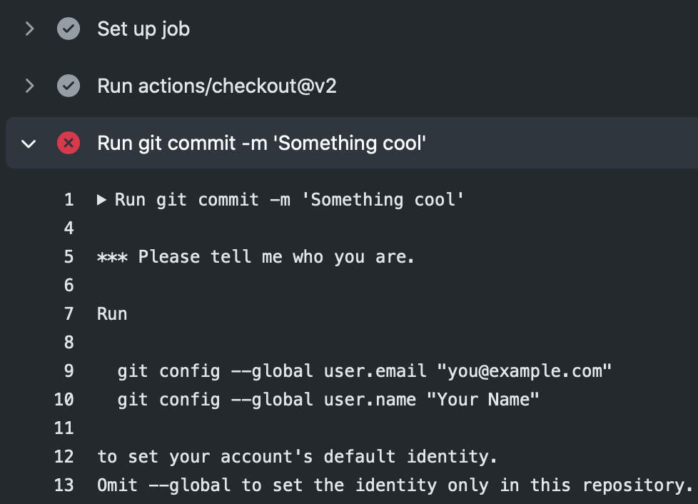 Please tell me who you are. Run git config to set your account's default identity