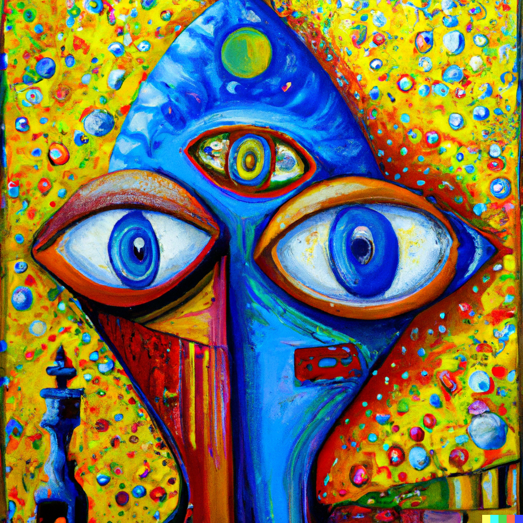 DALL·E 2022-10-04 15 15 44 - The Perceiver, modern art, oil colors, bright, colorful, extreme details, surrealism, beautiful