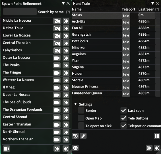 record spawn points and hunt trains