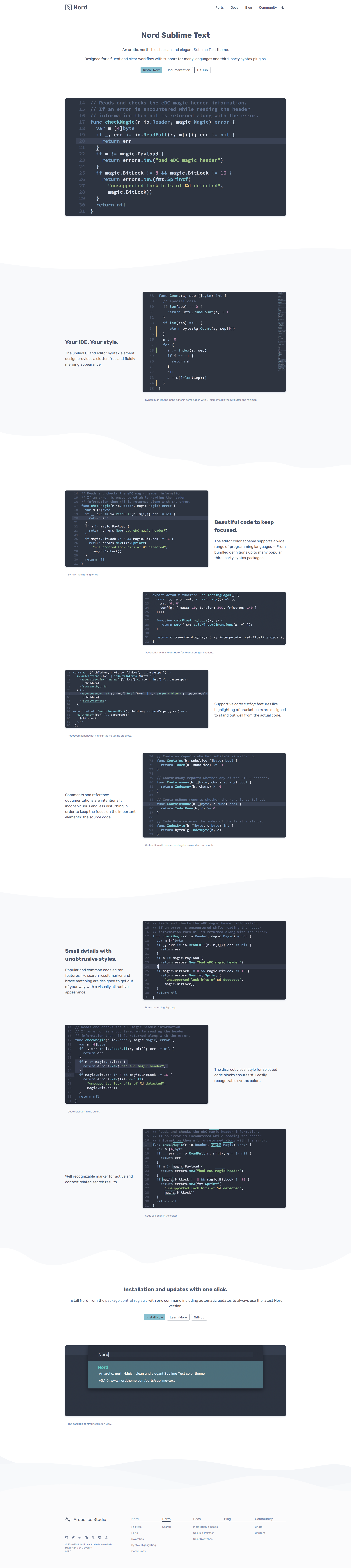 Preview: Nord Sublime Text Port Project Landing Page