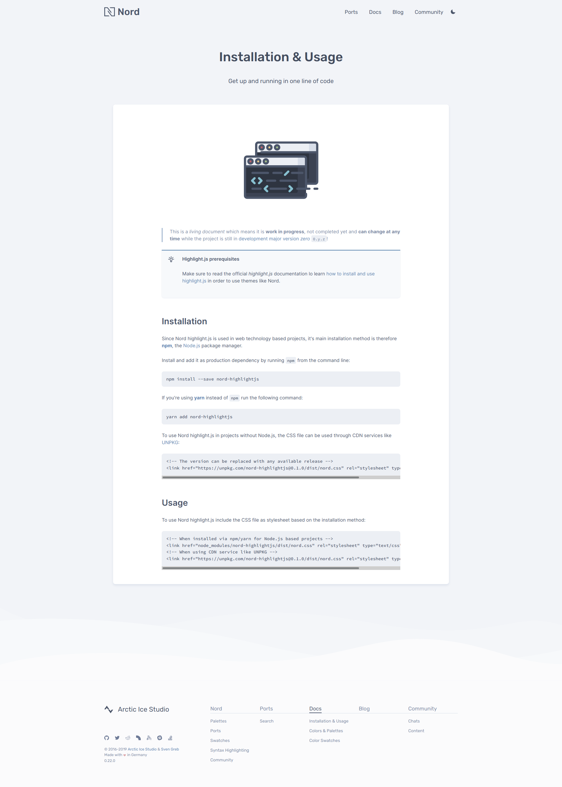 Preview: Nord highlight.js Installation & Usage Guide Page