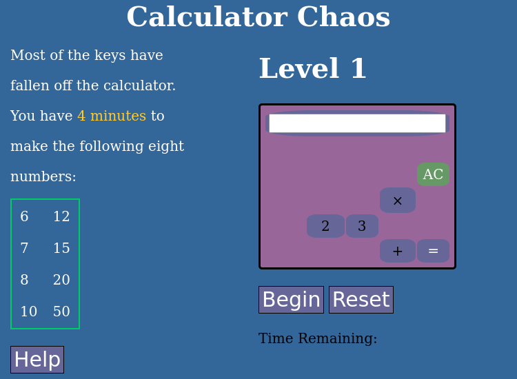 Nearly-perfect recreation of the flash game 'Calculator Chaos'