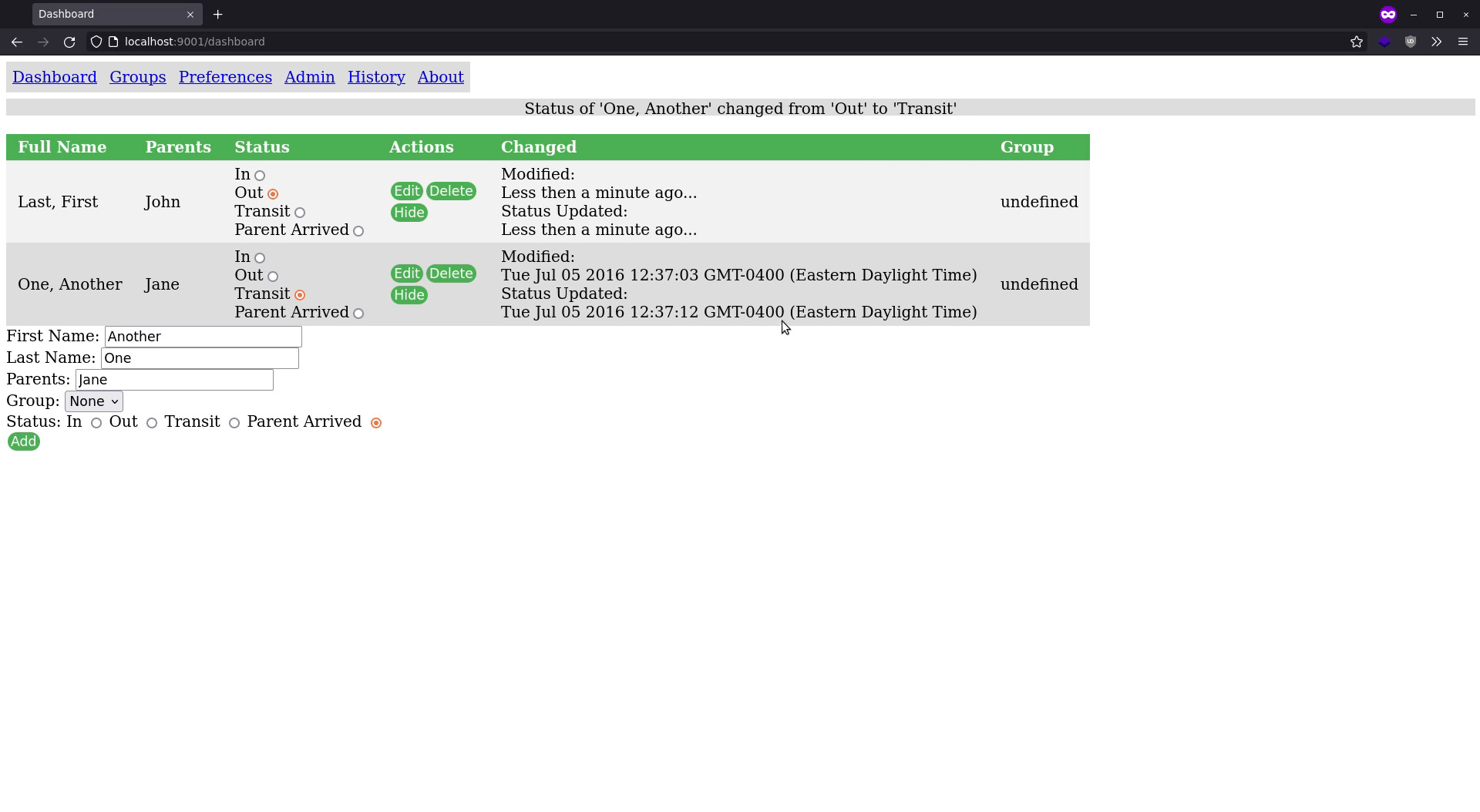 Two students being listed in tracker