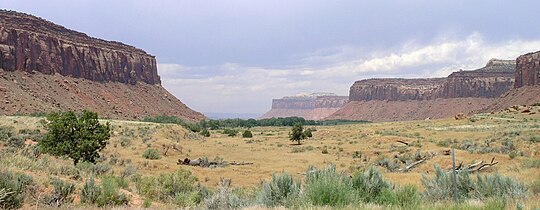 Cliffs with large scree slopes along bases