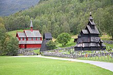 Borgund stave church (right), new church left