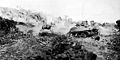 Fighting toward Hill 89, tanks of the 769th Tank Battalion attack a bypassed Japanese strong point, Okinawa, 1945